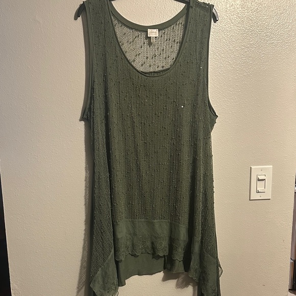 Cupio Tops - Cupio Olive Green Crochet Layered Tank